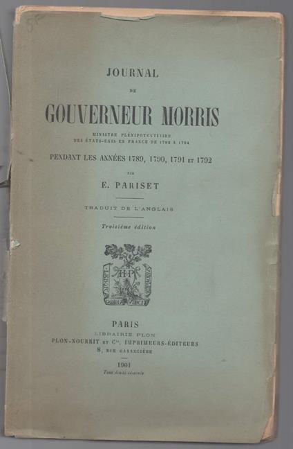 Journal De Gouverneur Morris - copertina