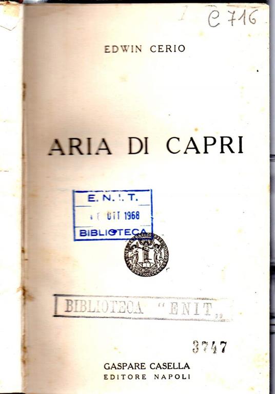 Aria di Capri - Edwin Cerio - copertina