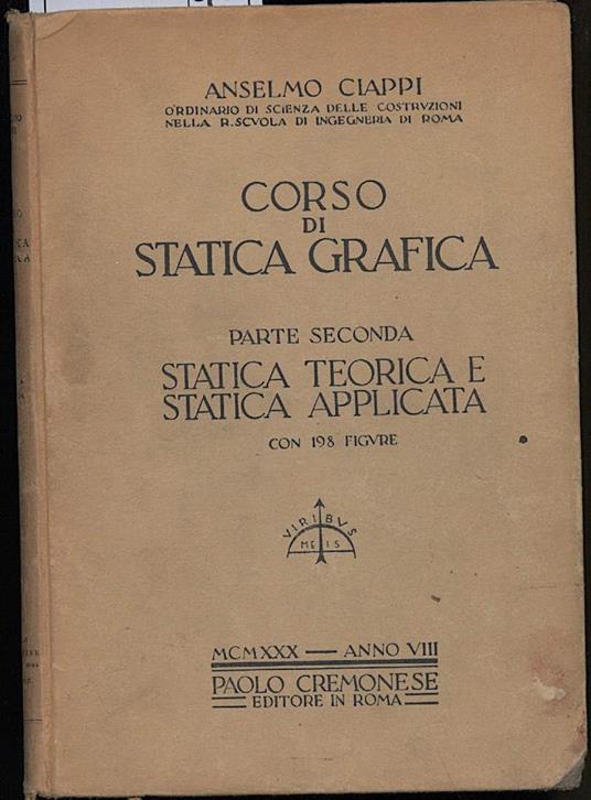 Corso di Statica Grafica-parte Seconda - Anselmo Ciappi - copertina