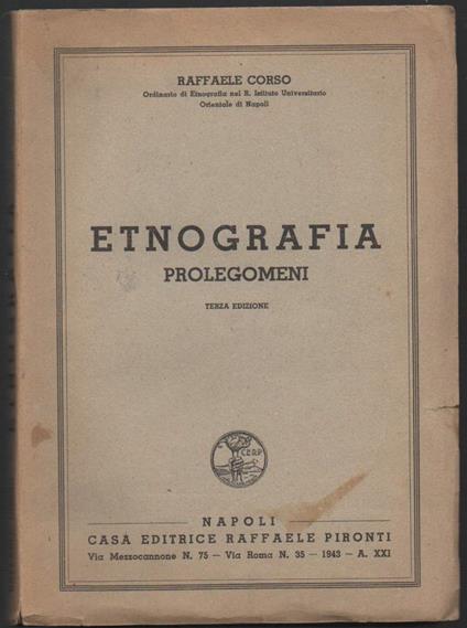 Etnografia Prolegomeni  - Raffaele Corso - copertina