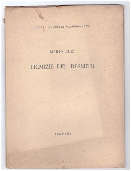 Primizie Del Deserto - Mario Luzi - copertina