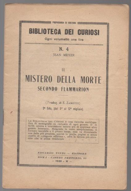 Il Mistero Della Morte Secondo Flammarion  - Jean Meyer - copertina