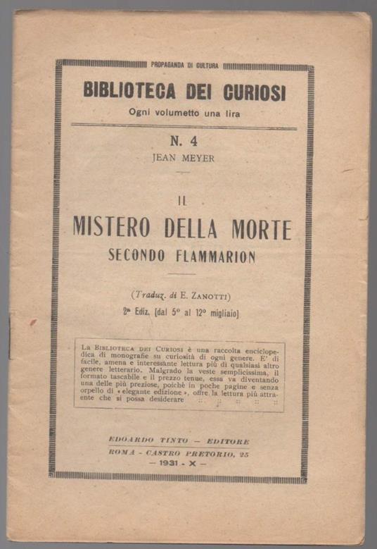 Il Mistero Della Morte Secondo Flammarion  - Jean Meyer - copertina