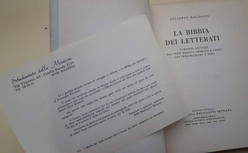 La Bibbia Dei Letterati-versioni Critiche Dai Testi Ebraici Aramaici e Greci con Introduzione e Note