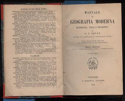 Manuale di Geografia Moderna Matematica, Fisica, e Descrittiva - copertina