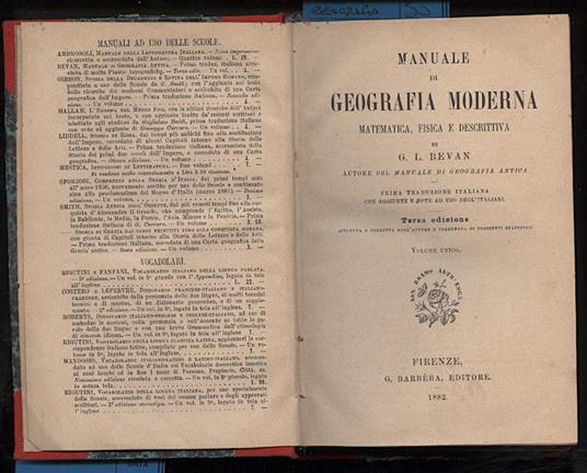 Manuale di Geografia Moderna Matematica, Fisica, e Descrittiva - copertina