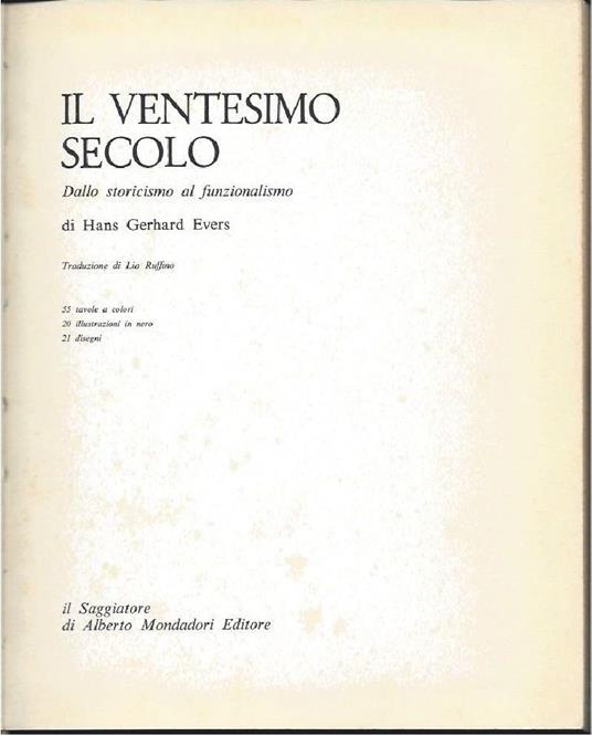 Il Ventesimo Secolo - Dallo Storicismo Al Funzionalismo - copertina