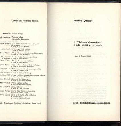 Il "tableau Economique" e Altri Scritti di Economia - copertina