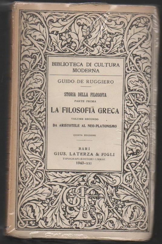 La Filosofia Greca  - Guido De Ruggiero - copertina
