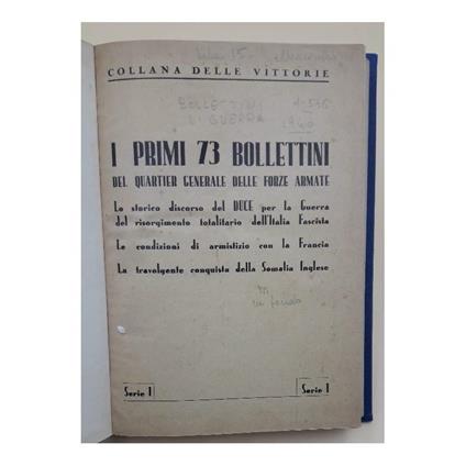 I Primi 73 Bollettini Delle Forze Armate(fino Al 546) - copertina