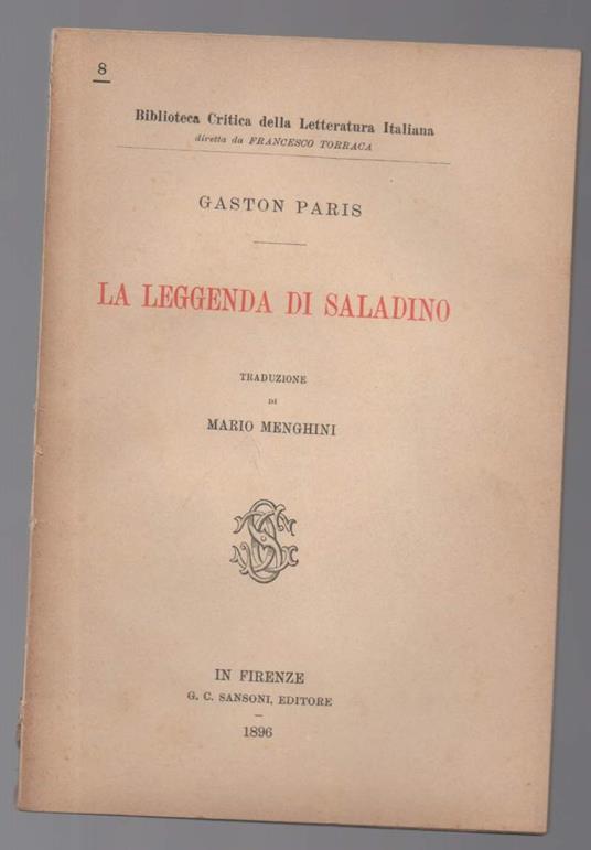 La Leggenda di Saladino  - Gaston Paris - copertina