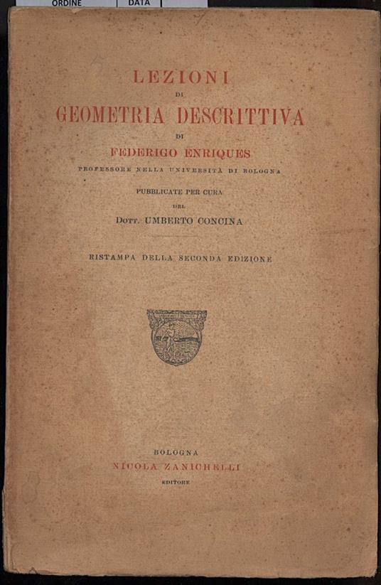 Lezioni di Geometria Descrittiva - Federigo Enriques - copertina