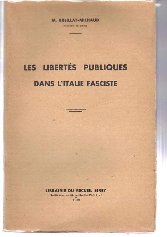 Les libertés publiques dans l'Italie fasciste - copertina