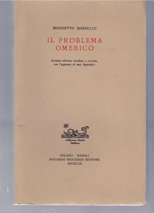 Il Problema Omerico - Benedetto Marzullo - copertina