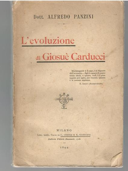 L' evoluzione di Giosuè Carducci - Alfredo Panzini - copertina
