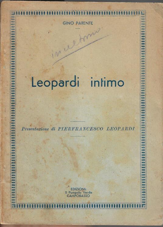 Leopardi intimo - Gino Parente - copertina