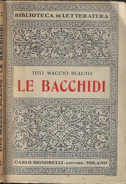 Le bacchidi - T. Maccio Plauto - copertina