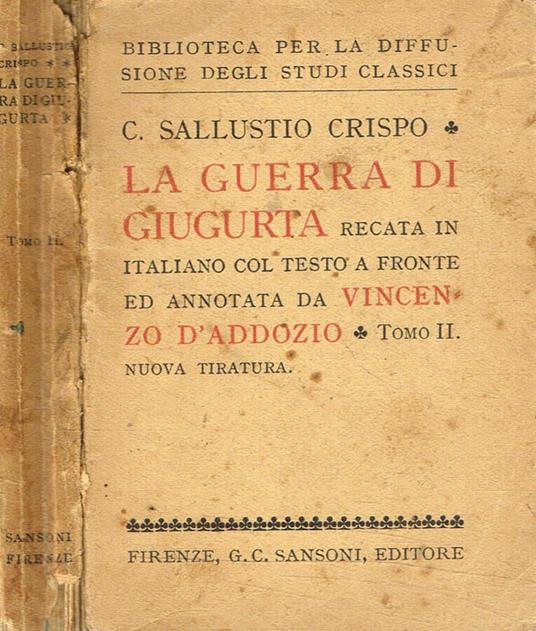 La guerra di giugurta tomo II - C. Crispo Sallustio - copertina