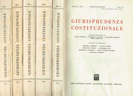 Giurisprudenza costituzionale. Pubblicazione bimestrale anno XIX-1974 - copertina