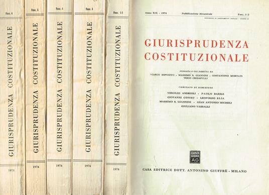 Giurisprudenza costituzionale. Pubblicazione bimestrale anno XIX-1974 - copertina