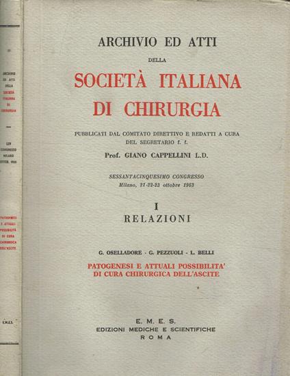 Archivio ed atti della societa italiana di chirurgia. Vol.I - Lino Cappellini - copertina