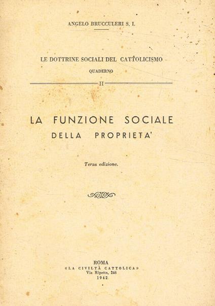 La funzione sociale della proprietà - Angelo Brucculeri - copertina