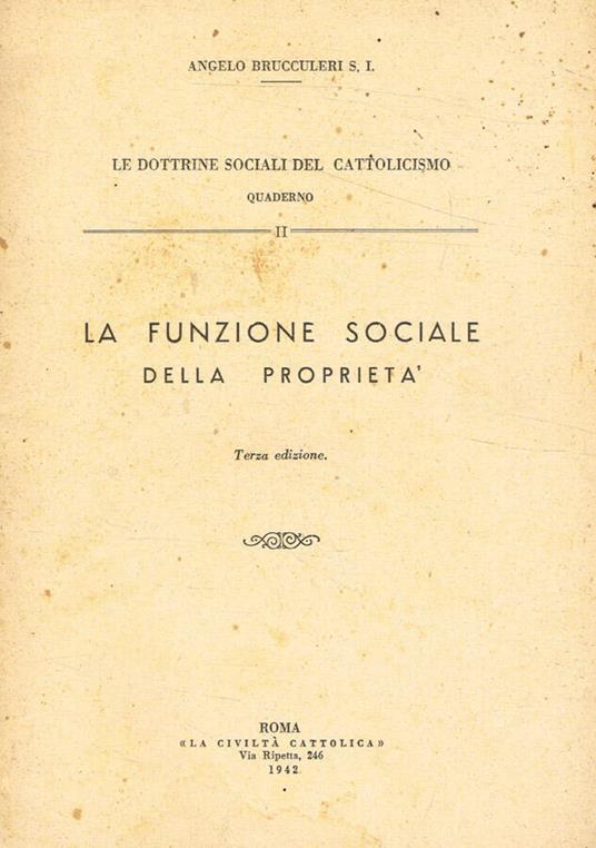 La funzione sociale della proprietà - Angelo Brucculeri - copertina