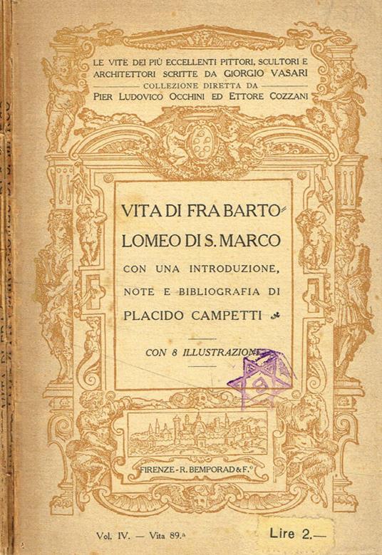 Vita di Fra Bartolomeo di S. Marco - Giorgio Vasari - copertina
