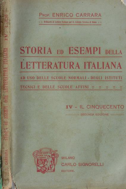 Storia di esempi della letteratura italiana Vol. IV - Enrico Carrara - copertina
