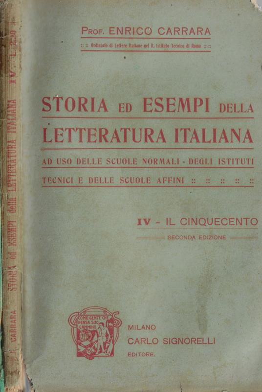 Storia di esempi della letteratura italiana Vol. IV - Enrico Carrara - copertina