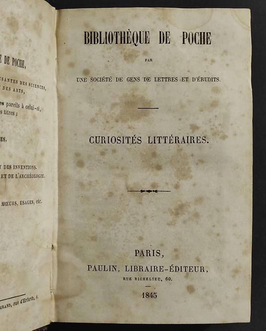 Bilioteque de Poche - Curiosites Litteraires - Ed. Paulin - copertina