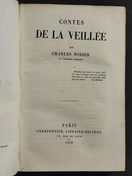 Contes De La Veillee - C. Nodier - Ed. Charpentier - Charles Nodier - copertina