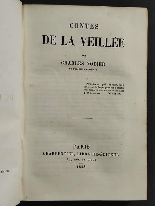 Contes De La Veillee - C. Nodier - Ed. Charpentier - Charles Nodier - copertina
