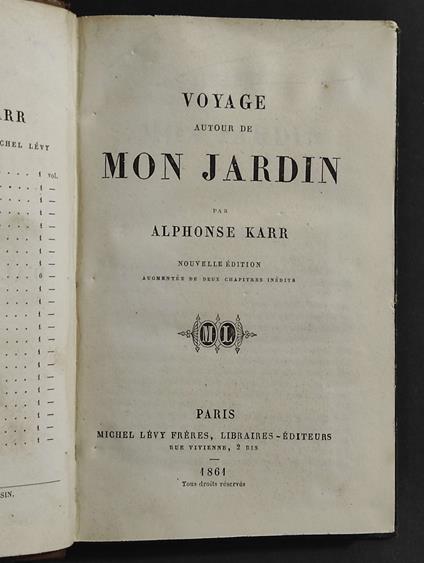 Voyage Autour de Mon Jardin - A. Karr - Ed. Michel Levy - Alphonse Karr - copertina