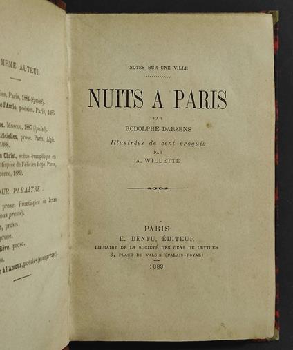 Nuits a Paris - R. Darzens - A. Willette - Ed. E. Dentu - copertina