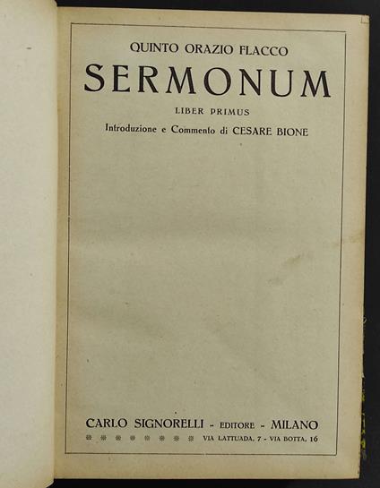 Sermonum - Q. O. Flacco - Ed. Signorelli - Quinto Orazio Flacco - copertina