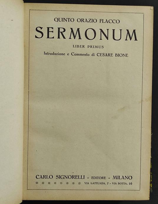Sermonum - Q. O. Flacco - Ed. Signorelli - Quinto Orazio Flacco - copertina