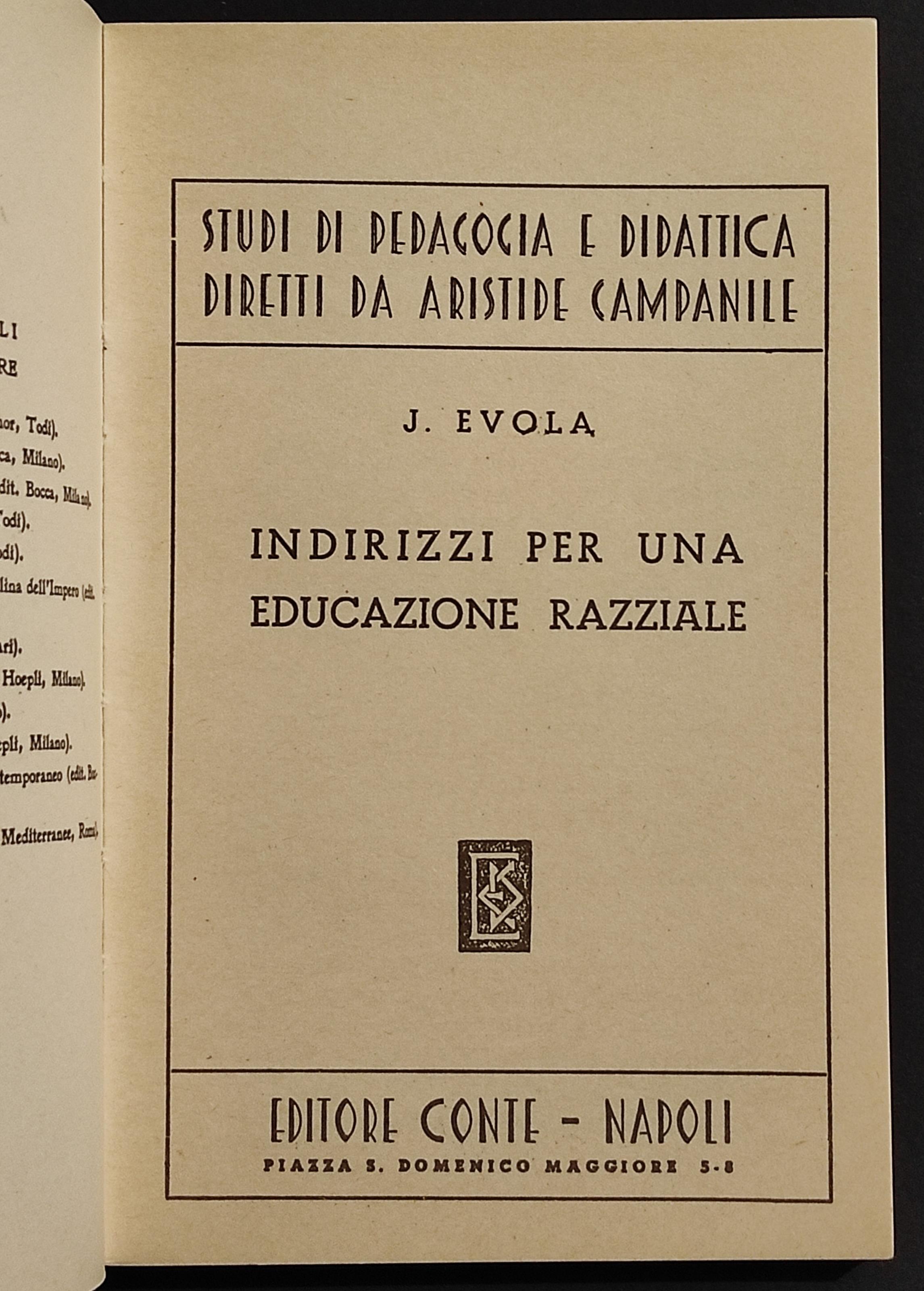 Indirizzi per una Educazione Razziale - J. Evola - Ed. Conte