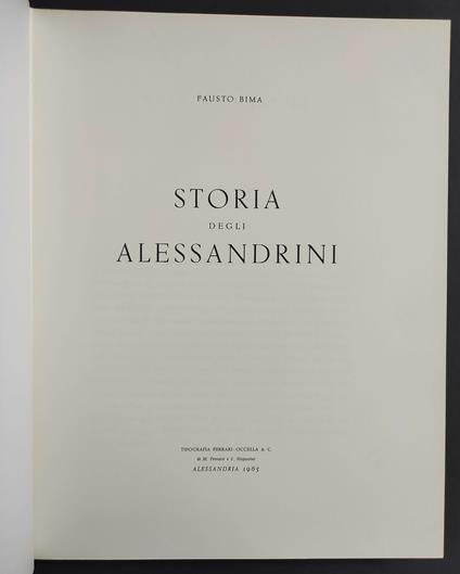 Storia degli Alessandrini - F. Bima - Fausto Bima - copertina