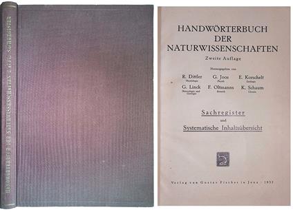 Handworterbuch der naturwissenschaften. Sachregister und systematische inhaltsubersicht - copertina
