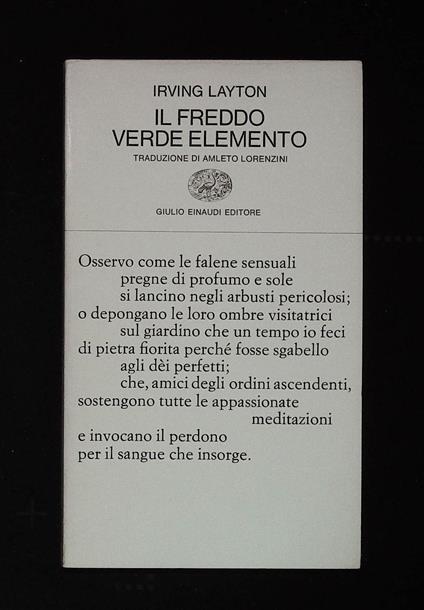 Il freddo verde elemento - Irving Layton - copertina