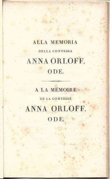 Alla Memoria della Contessa Anna Orloff. Ode - copertina