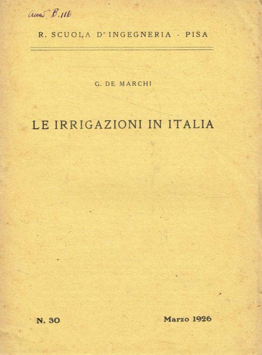 Le irrigazioni in Italia - Giulio De Marchi - copertina