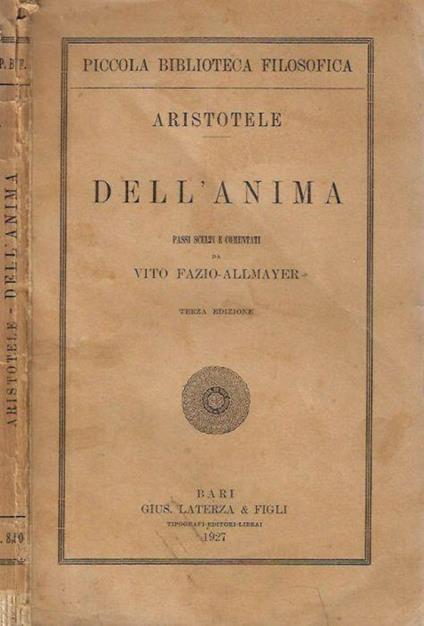 Dell'Anima - Aristotele - copertina