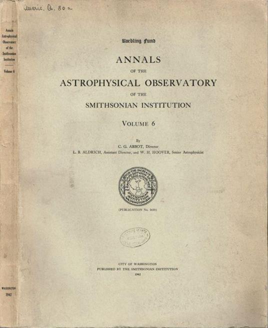 Annals of the Astrophysical Observatory of the Smithsonian Institution - C. G. Abbot - copertina