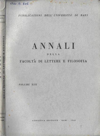 Annali della Facoltà di Lettere e Filosofia Volume XIII 1968 - copertina