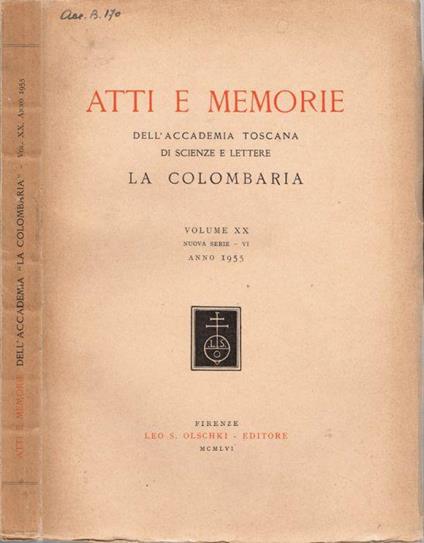 Atti e Memorie del'Accademia Toscana di Scienze e Lettere La Colombaria - copertina