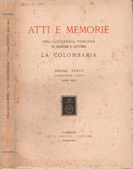 Atti e Memorie del'Accademia Toscana di Scienze e Lettere La Colombaria - copertina
