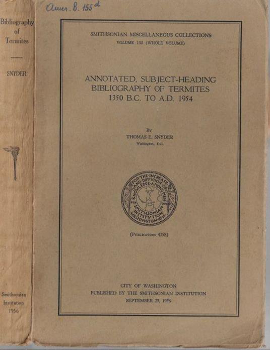 Annotated subject-Heading bibliography of termites 1350 B.C. to A.D. 1954 - copertina