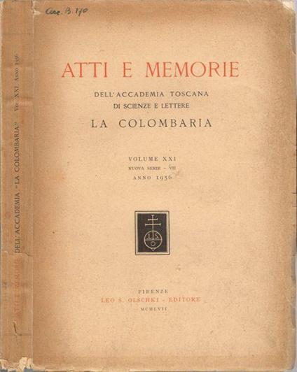 Atti e Memorie del'Accademia Toscana di Scienze e Lettere La Colombaria - copertina